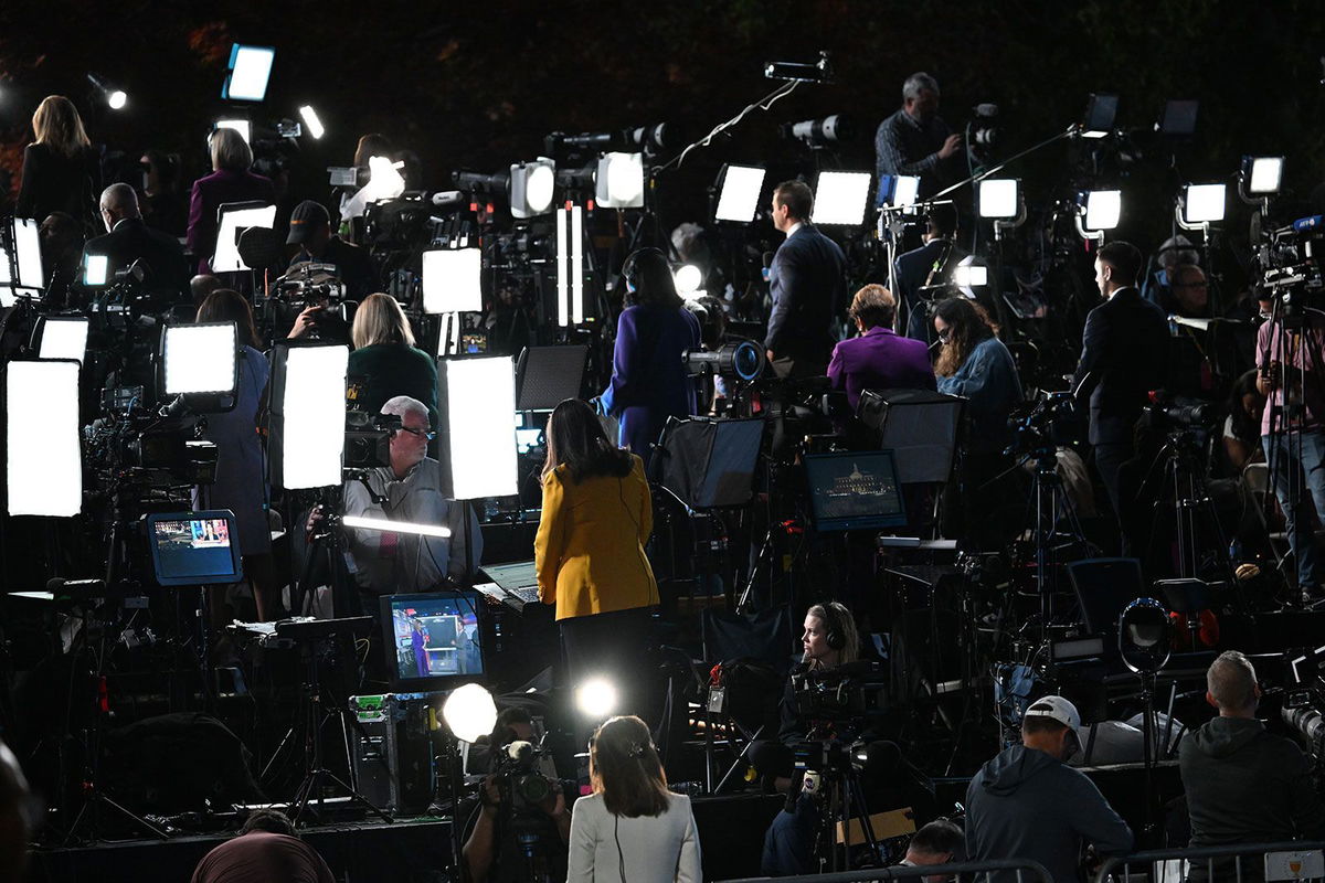 <i>Austin Steele/CNN via CNN Newsource</i><br/>TV journalists set up at Howard University