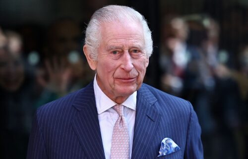 Britain's King Charles III arrives at University College Hospital Macmillan Cancer Centre in London on April 30.