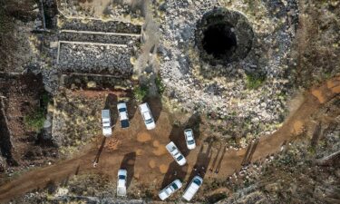 An aerial view of a mine shaft where an estimated 4