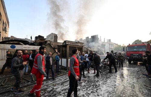 Damage following an Israeli strike in Damascus is seen on November 14. Syrian state media said at least 15 people were killed.