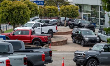 Pictured are new Ford vehicles for sale at a dealership in Colma