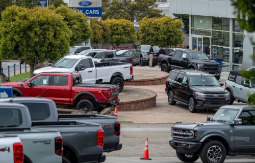 Pictured are new Ford vehicles for sale at a dealership in Colma