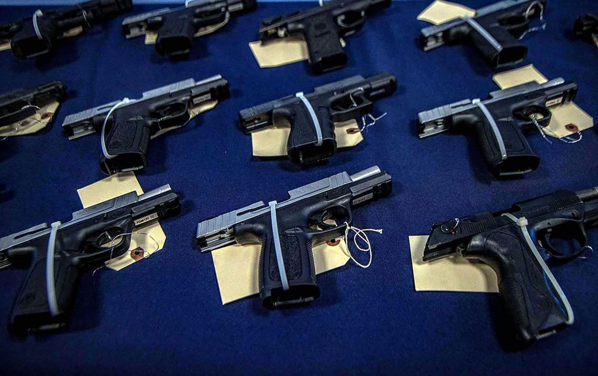 <i>Pedro Portal/El Nuevo Herald/TNS/Getty Images/FILE via CNN Newsource</i><br/>Haiti-bound semiautomatic weapons that were seized in Miami by Homeland Security Investigations.