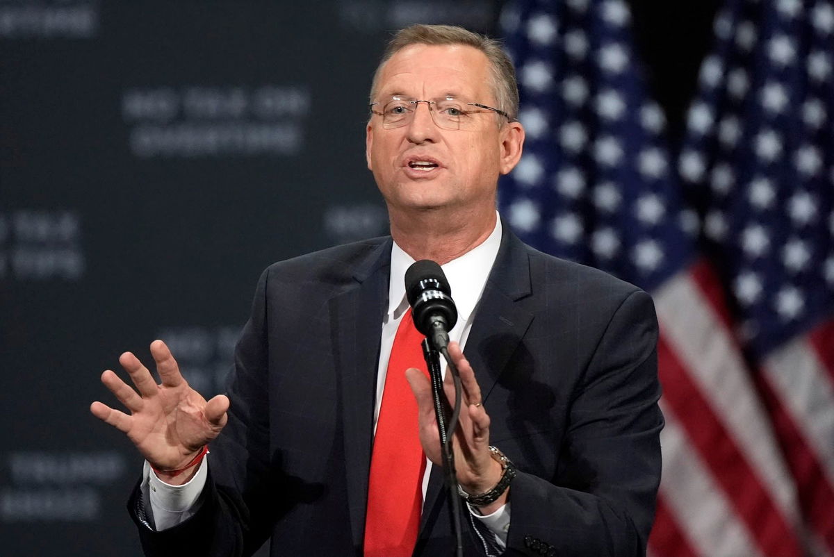 <i>John Bazemore/AP via CNN Newsource</i><br/>Former Rep. Doug Collins speaks before Republican presidential nominee former President Donald Trump at a campaign event at the Cobb Energy Performing Arts Centre