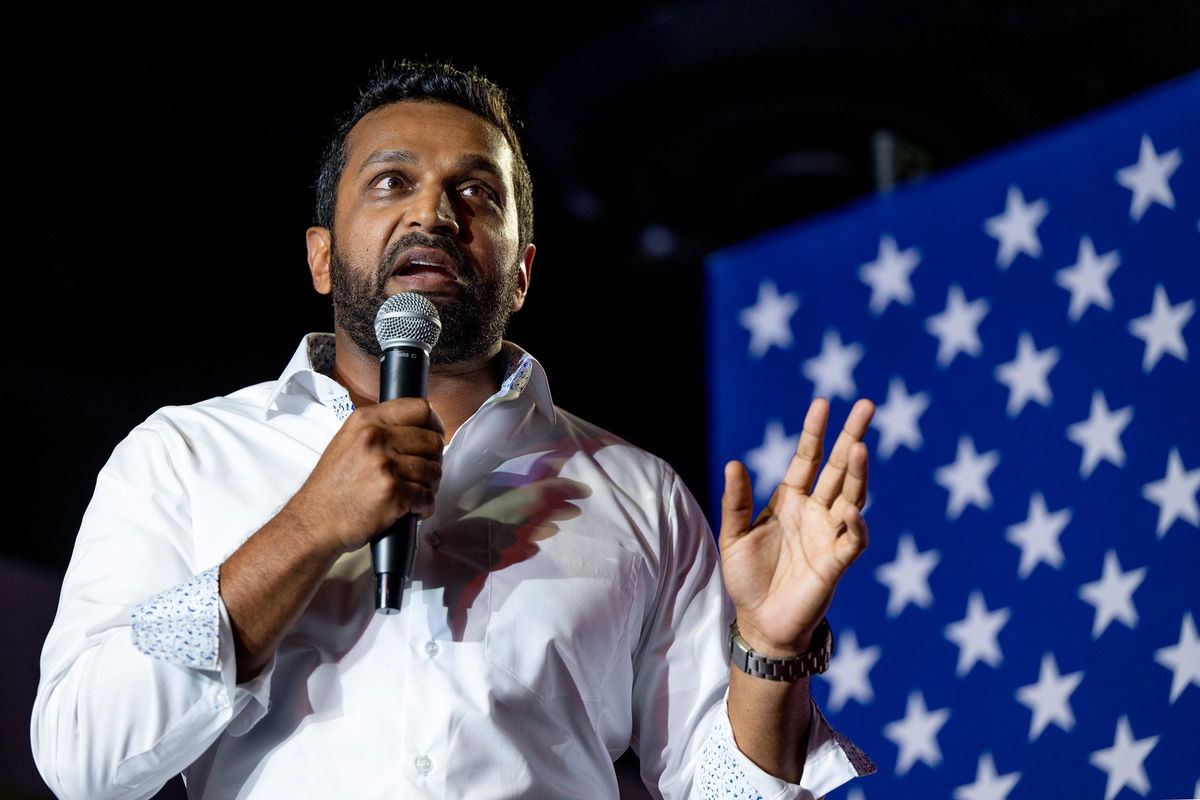 <i>Brandon Bell/Getty Images/File via CNN Newsource</i><br/>Kash Patel speaks during a campaign event for Republican election candidates at the Whiskey Roads Restaurant & Bar on July 31