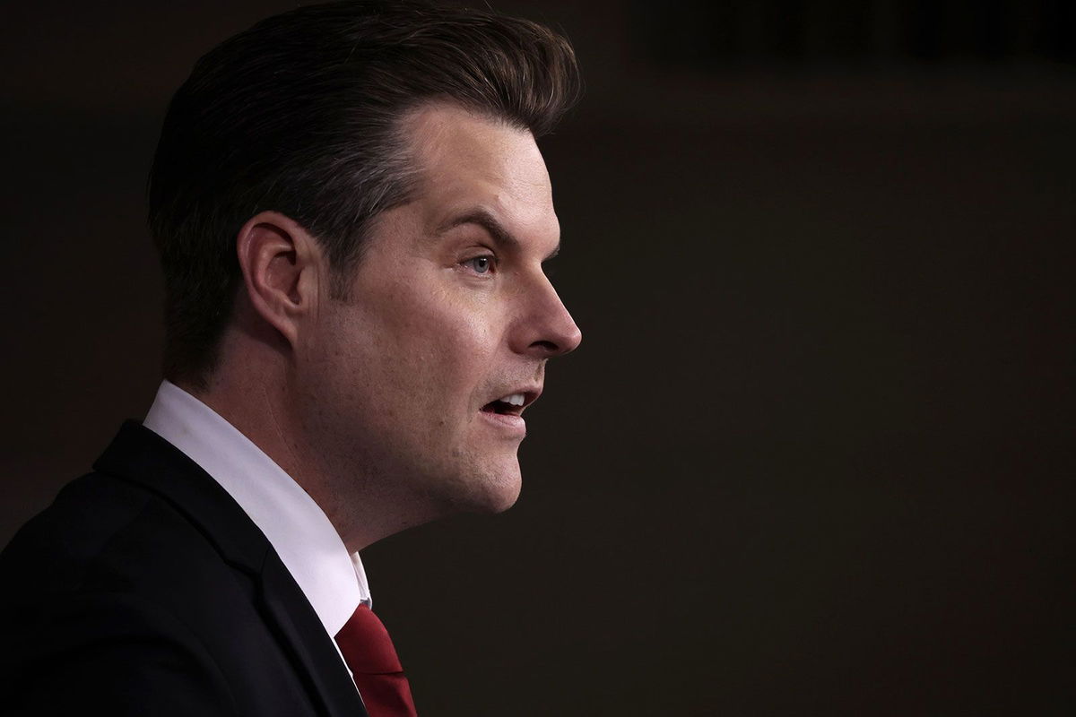 <i>Alex Wong/Getty Images/File via CNN Newsource</i><br/>Matt Gaetz speaks during a news conference at the US Capitol on February 13.