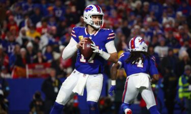 Buffalo Bills quarterback Josh Allen drops back to pass during the second half of an NFL football game against the Kansas City Chiefs on November 17 in Orchard Park