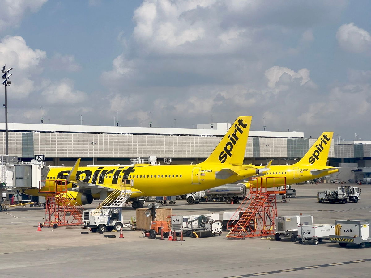 <i>Daniel Slim/AFP/Getty Images via CNN Newsource</i><br/>Spirit Airlines planes are seen here at the George Bush Intercontinental Airport in Houston