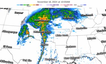 Ongoing storms across the Southern Plains are expected to shift north throughout the day on November 18.