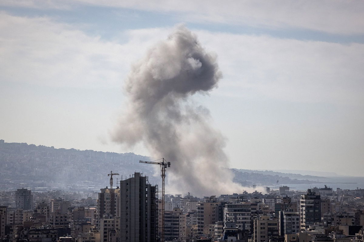 <i>Ed Ram/Getty Images via CNN Newsource</i><br/>Smokes rises over southern Beirut