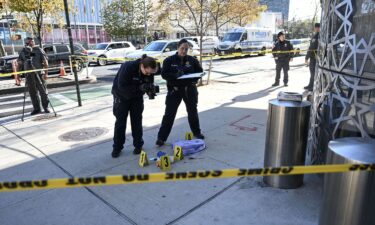 Officers of New York Police Department (NYPD) investigate the site where the suspect of 3 knife attacks that killed 2 was captured and taken into custody at East 46th Street and First Avenue.