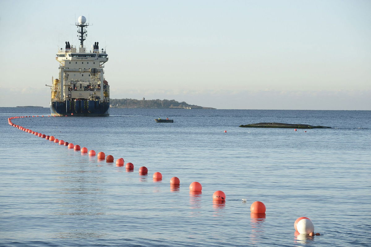 <i>Heikki Saukkomaa/Lehtikuva/AFP/Getty Images/FILE via CNN Newsource</i><br/>The C-Lion submarine telecommunications cable being laid to the bottom of the Baltic Sea off the shore of Helsinki