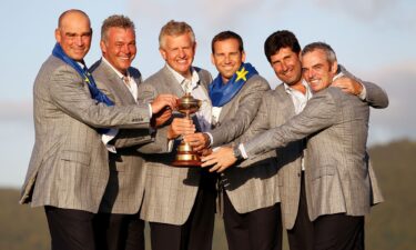 Garcia (3rd R) celebrates winning the 2010 Ryder Cup.