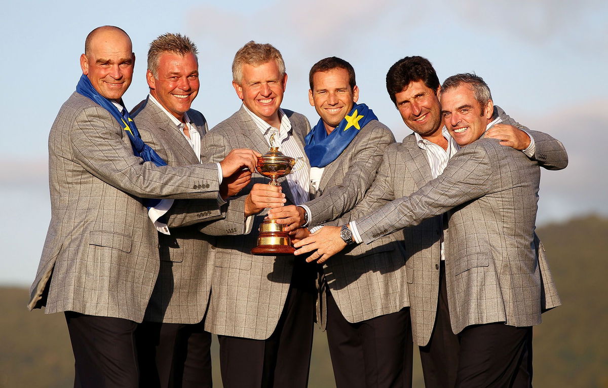 <i>Scott Heavey/Action Images/Reuters via CNN Newsource</i><br/>Garcia (3rd R) celebrates winning the 2010 Ryder Cup.