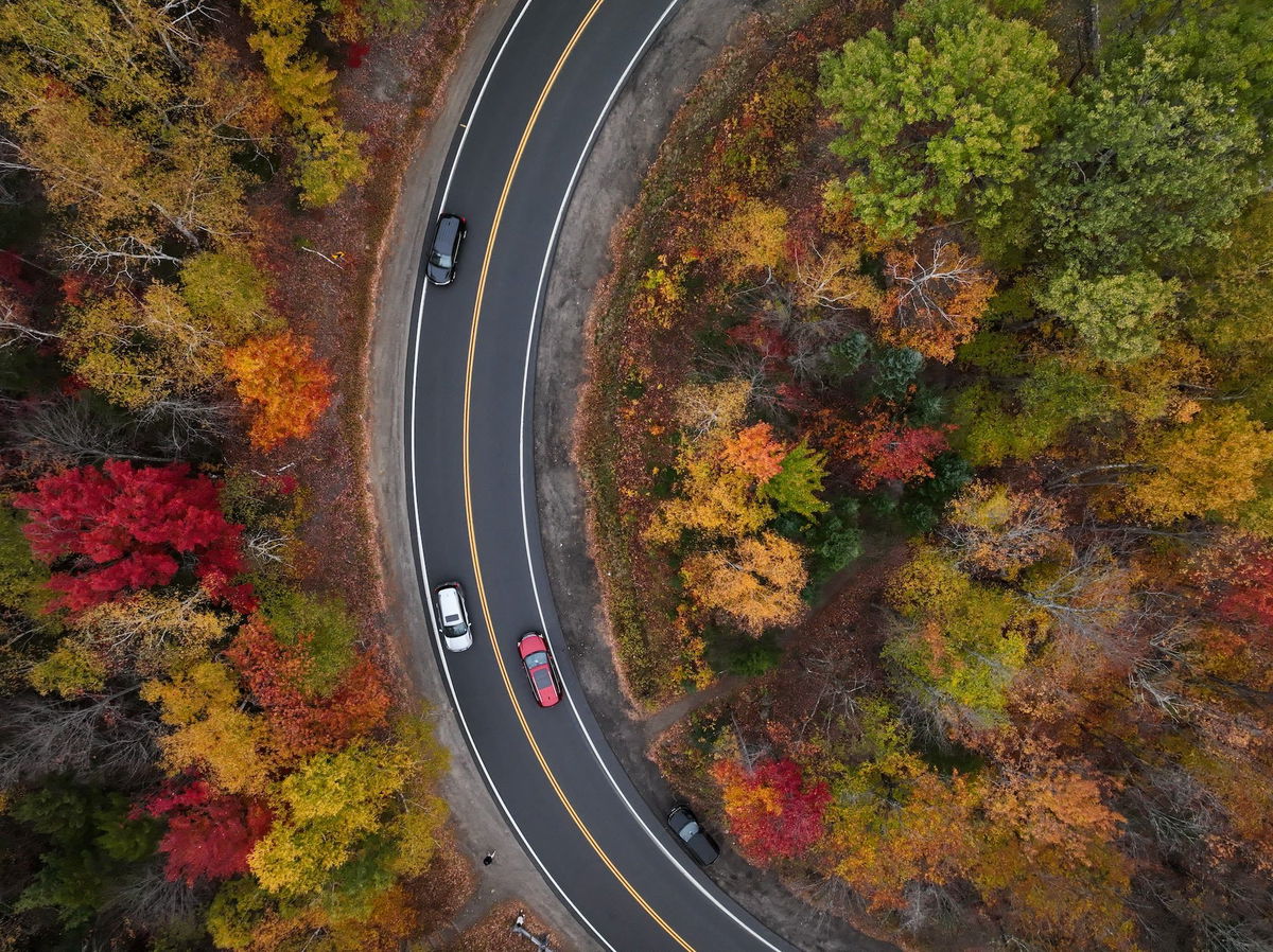 <i>Lokman Vural Elibol/Anadolu/Getty Images via CNN Newsource</i><br/>An aerial view of colorful fall foliage in Vermont and New Hampshire on October 13.