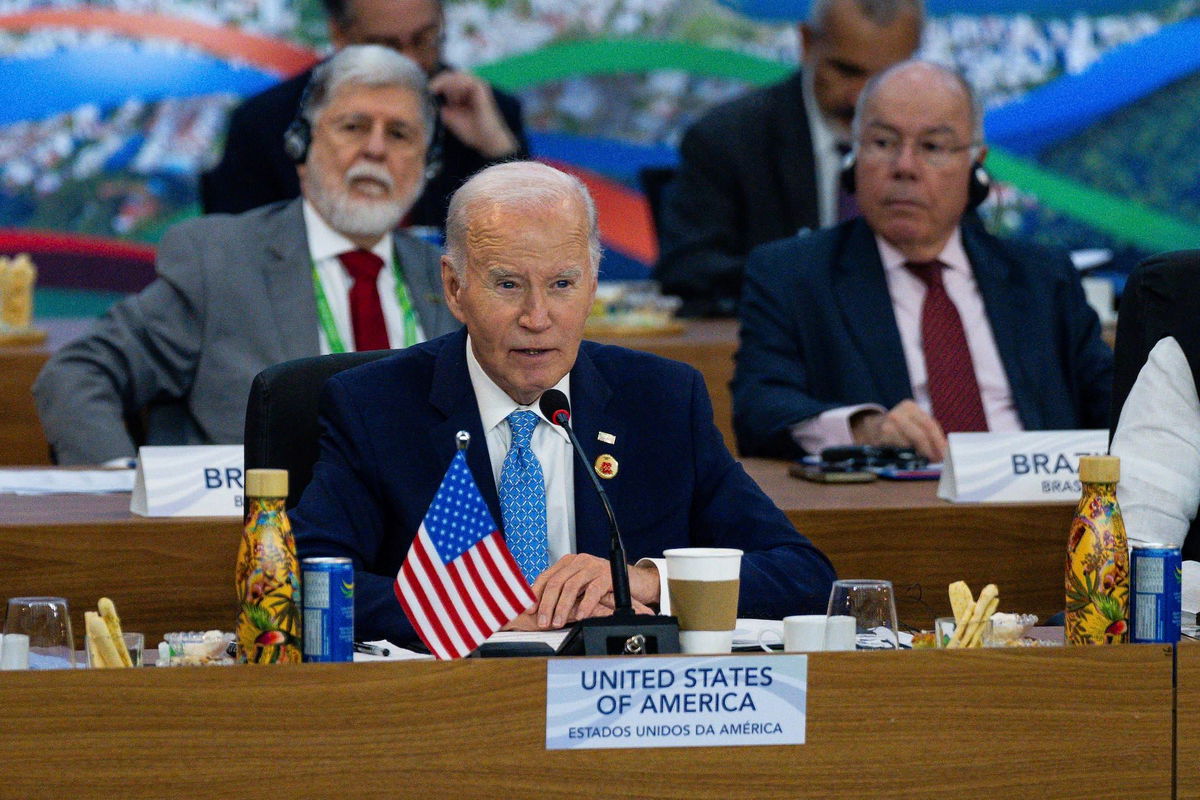 <i>Eric Lee/Pool/The New York Times/AP via CNN Newsource</i><br/>President Joe Biden speaks at the G20 summit in Rio de Janeiro on November 18.