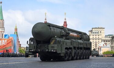 A Russian Yars intercontinental ballistic missile launcher rolls on Red Square during the Victory Day military parade in central Moscow on May 9.