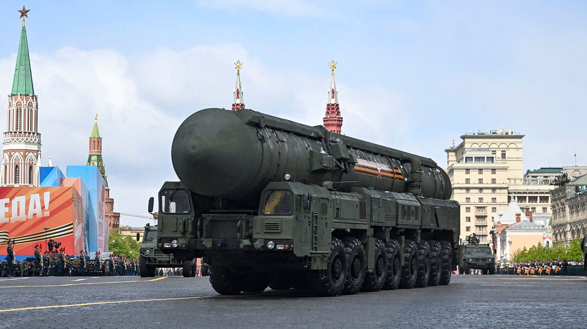 <i>Alexander Nemenov/AFP/Getty Images/File via CNN Newsource</i><br/>A Russian Yars intercontinental ballistic missile launcher rolls on Red Square during the Victory Day military parade in central Moscow on May 9.