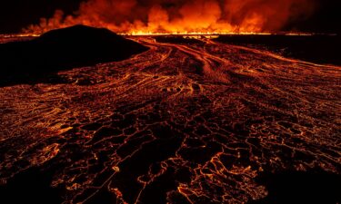 Pictured is a new volcanic eruption that started on the Reykjanes Peninsula in Iceland