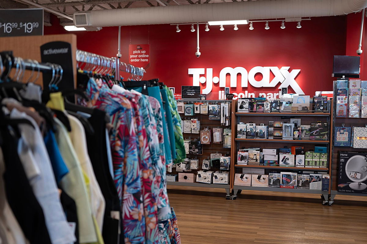 <i>Scott Olson/Getty Images via CNN Newsource</i><br/>Merchandise is offered for sale at a TJ Maxx store on February 28