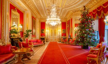 A Christmas tree in the Crimson Drawing Room – one of the most elaborate rooms in Windsor Castle