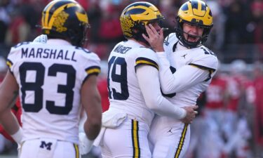 Michigan celebrates go-ahead field goal against Ohio State.