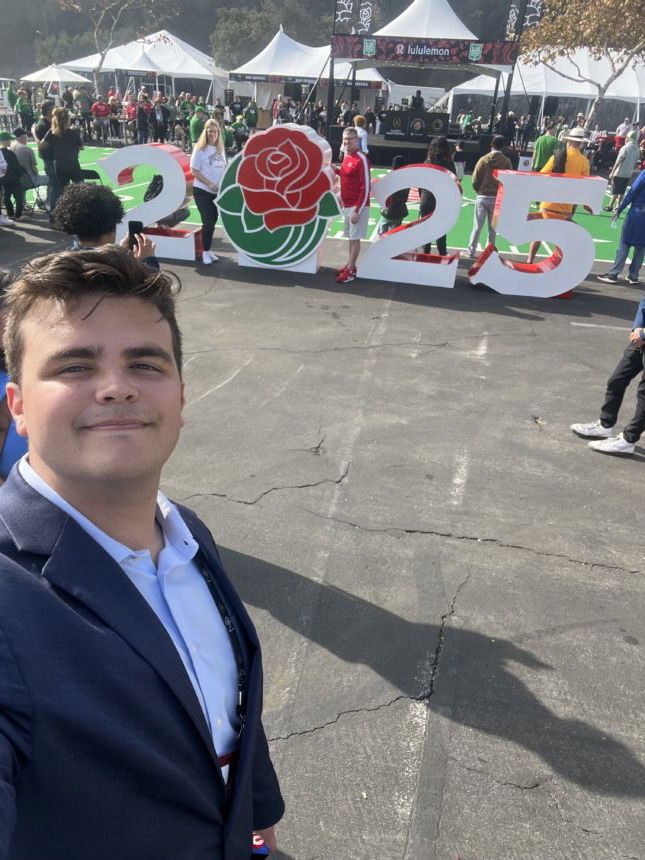 Dylan Anderman outside Rose Bowl festivities