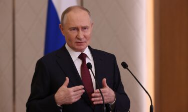 Russian President Vladimir Putin speaks during his press conference after the SCTO Summit at the Palace of Independence