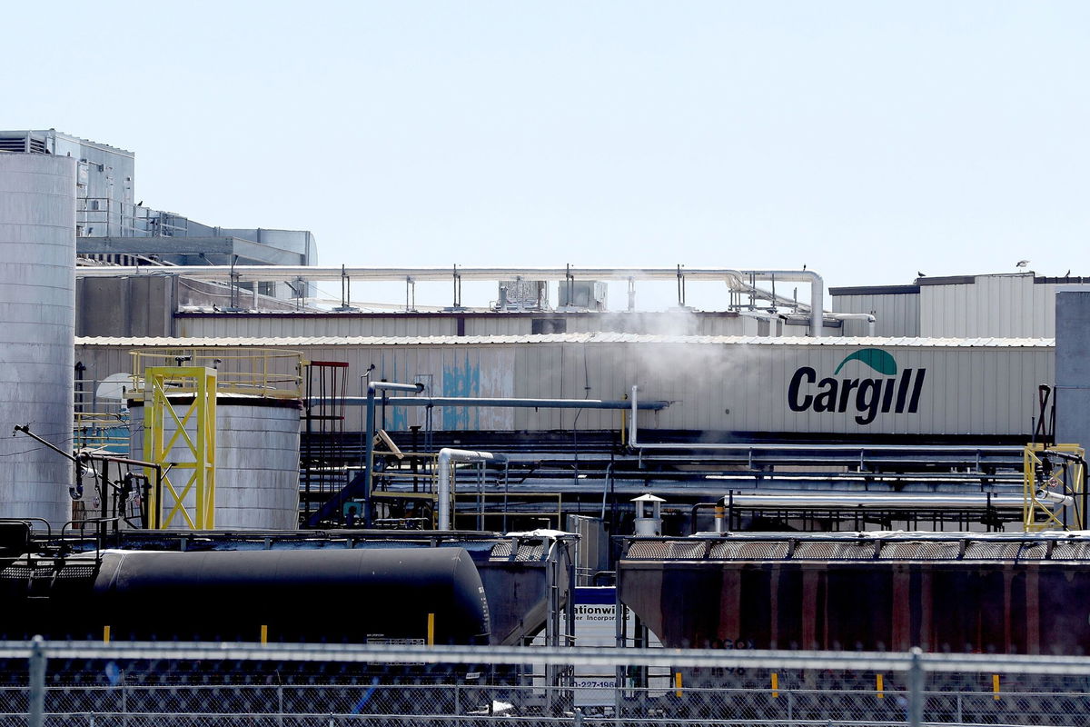 <i>Matthew Stockman/Getty Images/File via CNN Newsource</i><br/>A Cargill meatpacking plant in April 2020 in Fort Morgan