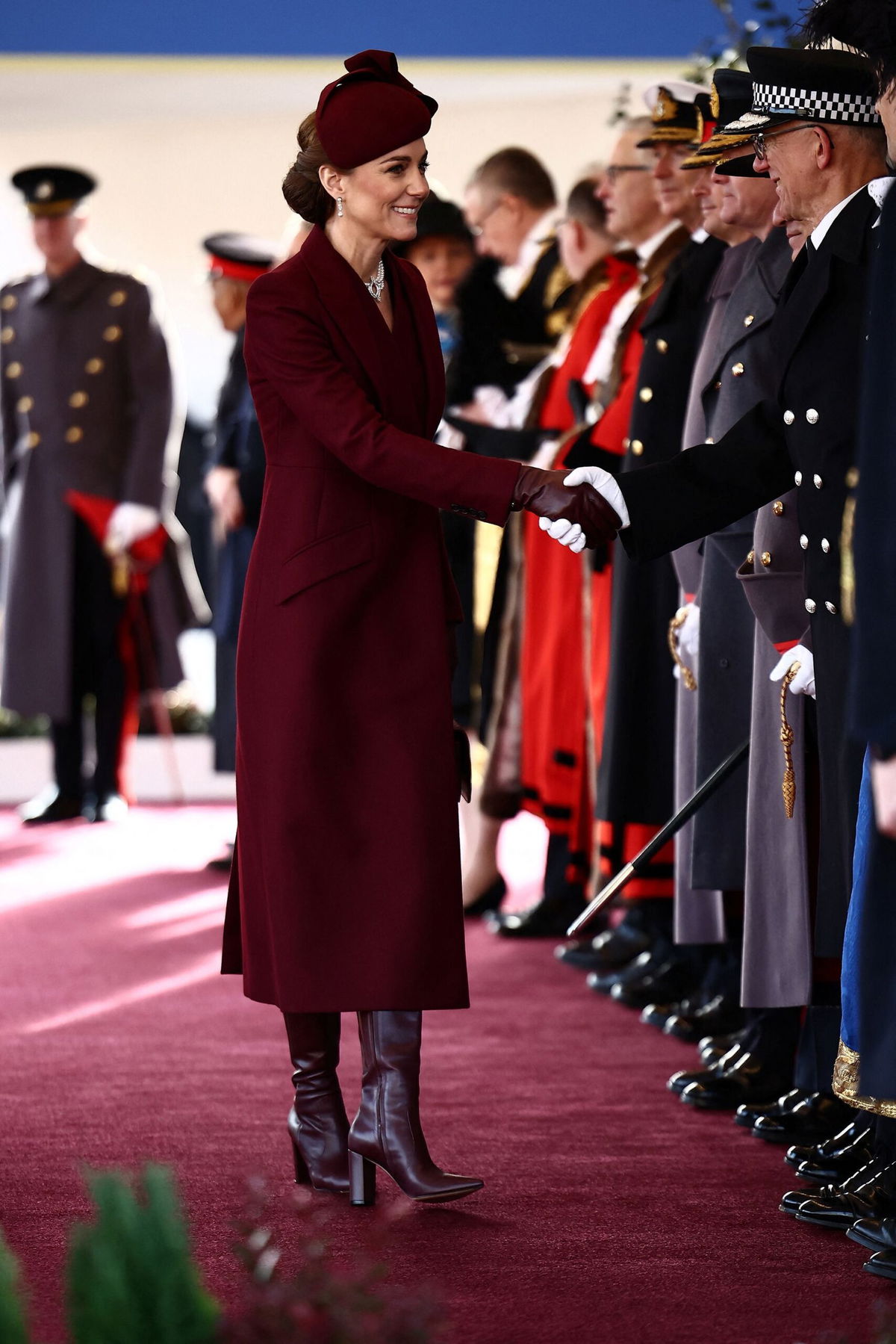 <i>Henry Nicholls/Reuters via CNN Newsource</i><br/>The Princess of Wales greets dignitaries as she arrives for the ceremonial welcome for the Emir of Qatar at Horse Guards Parade.