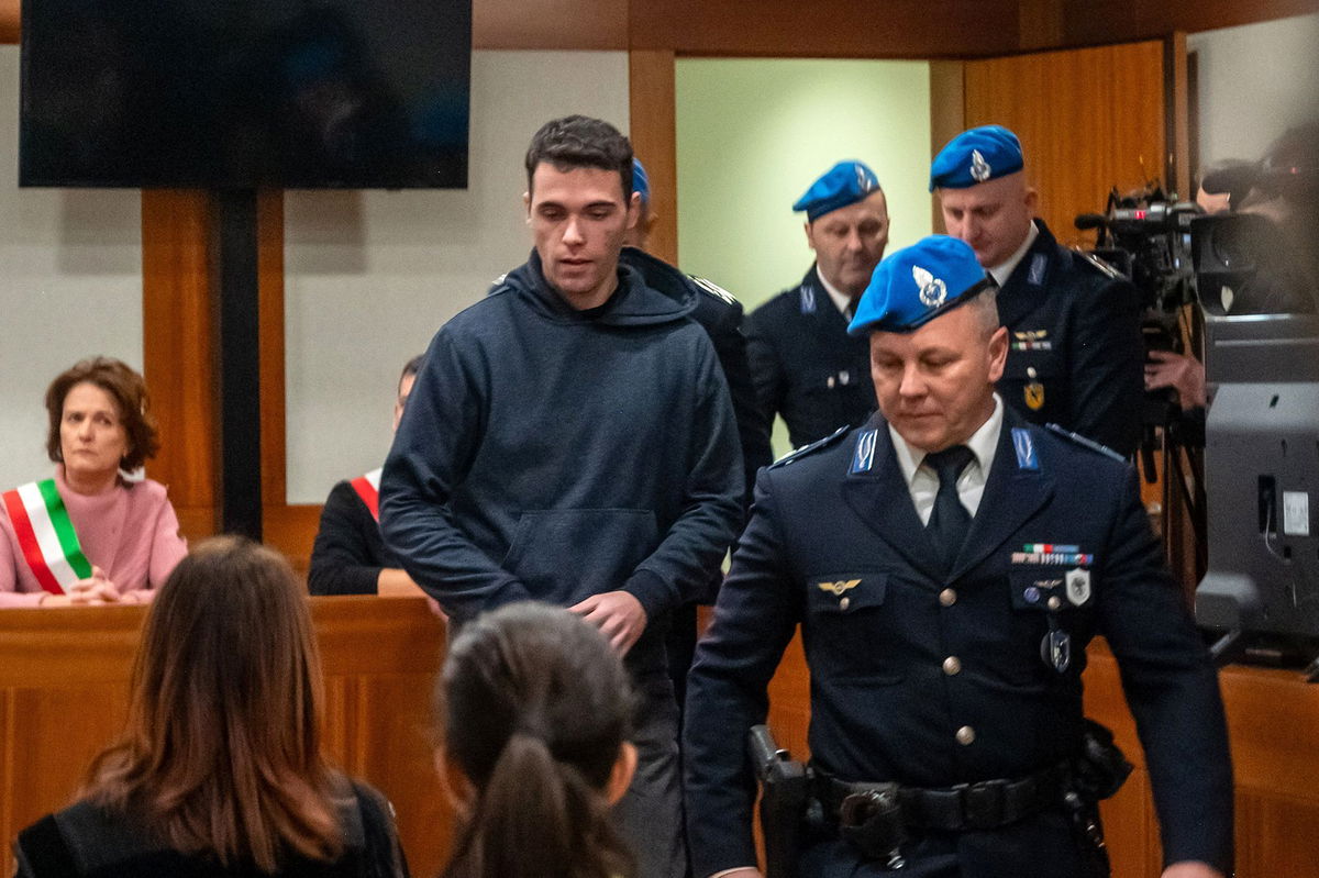 <i>Semenzato/Marini Francesco/LiveMedia/Shutterstock via CNN Newsource</i><br/>Filippo Turetta enters the court News Cecchettin murder verdict on December 3