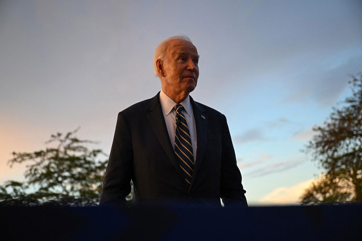 <i>Andrew Caballero-Reynolds/AFP/Getty Images via CNN Newsource</i><br/>President Joe Biden speaks to the press during his visit to the National Slavery Museum in Morro da Cruz