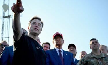 Elon Musk speaks with US President-elect Donald Trump and guests at a viewing of the launch of the sixth test flight of the SpaceX Starship rocket on November 19 in Brownsville