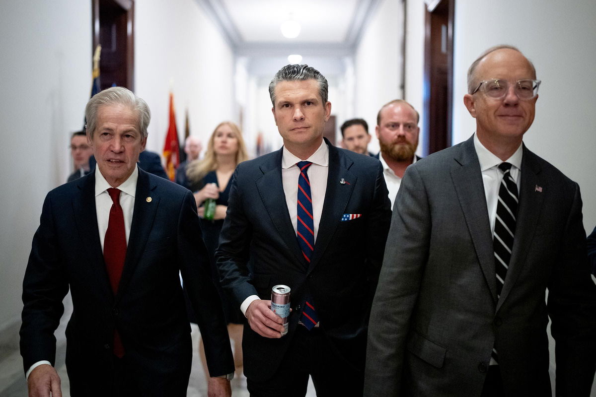 <i>Andrew Harnik/Getty Images via CNN Newsource</i><br/>President-elect Donald Trump's nominee to be Secretary of Defense Pete Hegseth leaves a meeting with Sen. Tommy Tuberville on Capitol Hill on December 2 in Washington