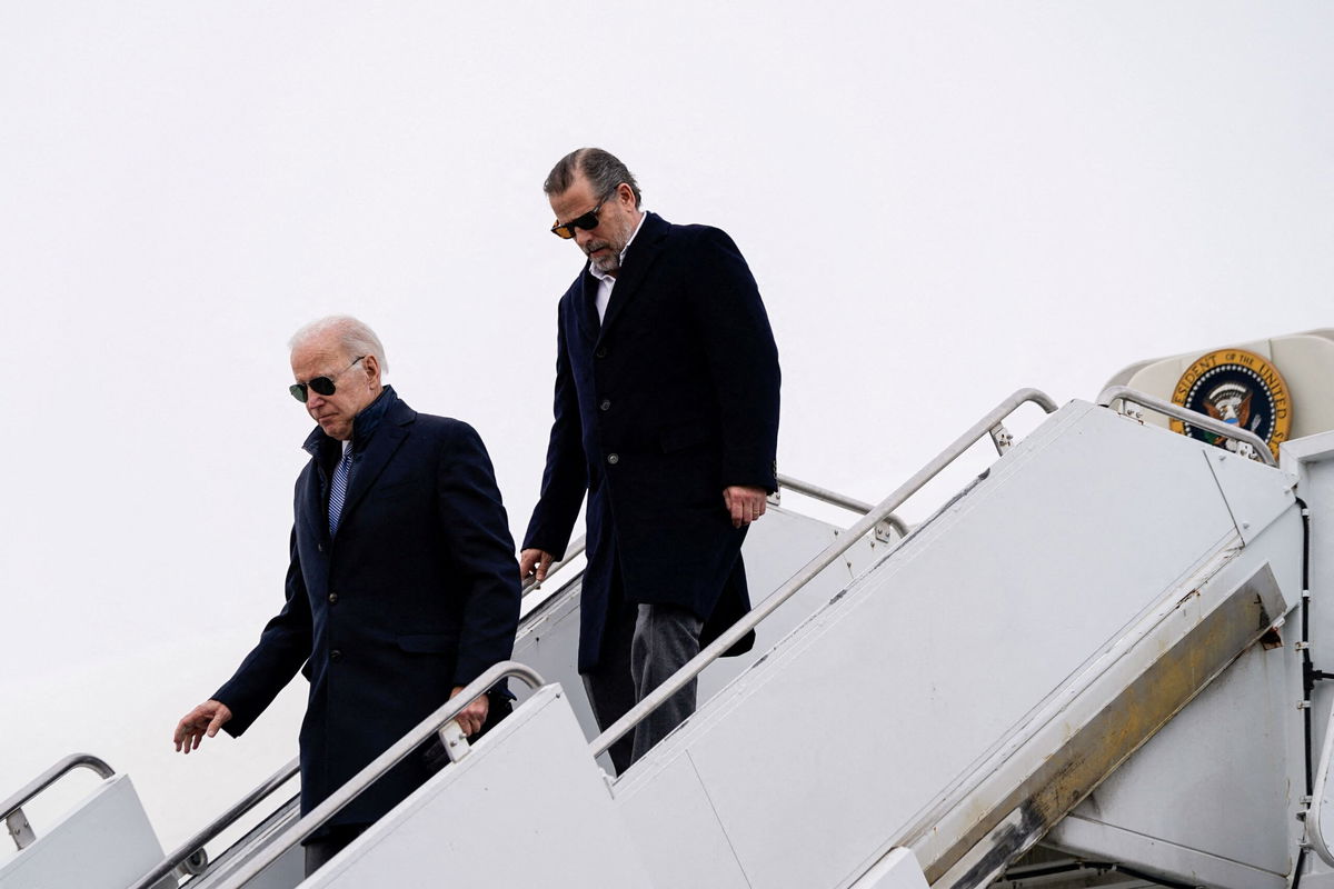 <i>Elizabeth Frantz/Reuters via CNN Newsource</i><br/>President Joe Biden and son Hunter Biden disembark from Air Force One in Syracuse