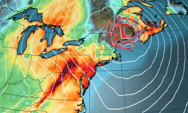 Strong winds (pictured) and wintry weather will blow through the Midwest and Northeast this week. This snapshot shows how strong wind gusts could become Thursday afternoon.