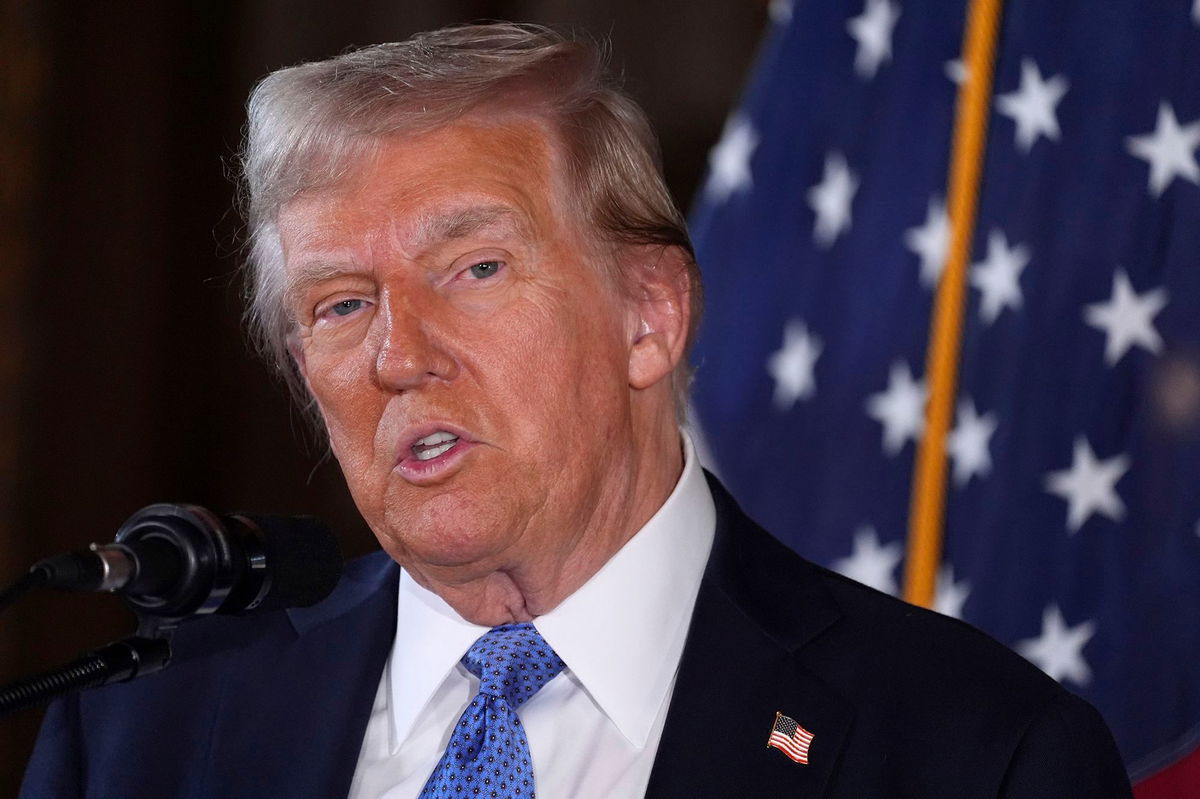 <i>Evan Vucci/AP via CNN Newsource</i><br/>President-elect Donald Trump speaks during a news conference at Mar-a-Lago