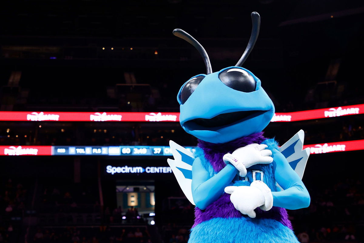 <i>Jared C. Tilton/Getty Images/File via CNN Newsource</i><br/>Charlotte Hornets mascot Hugo gifted a young fan a PS5 during a break in the game against the Philadelphia 76ers.