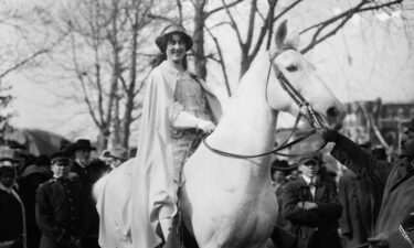 Inez Milholland on a white horse at the National American Woman Suffrage Association parade on March 3