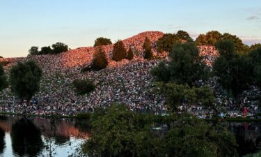 Thousands of Taylor Swift fans gathered near Munich's Olympiaberg venue to watch her perform the Eras Tour.