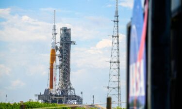 NASA’s Space Launch System (SLS) rocket with the Orion spacecraft on top is pictured at NASA’s Kennedy Space Center in Florida on August 26