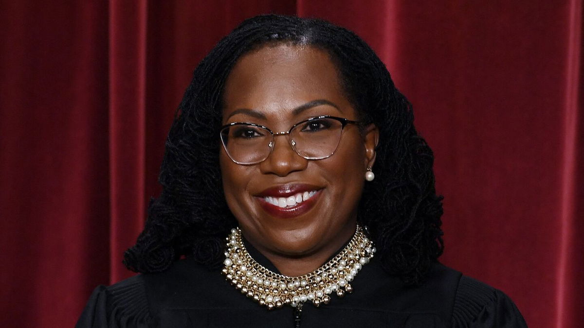 <i>Olivier Douliery/AFP/Getty Images via CNN Newsource</i><br/>Associate Supreme Court Justice Ketanji Brown Jackson poses for the official photo at the Supreme Court in Washington