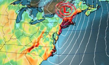 Strong winds (pictured) and wet weather will blow through the Northeast this week. This snapshot shows how strong wind gusts could become on December 11 with darker shades representing stronger wind gusts.