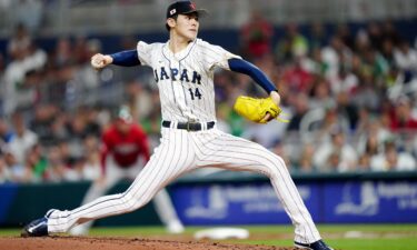 Roki Sasaki pitches for Team Japan during the 2023 World Baseball Classic Semifinal game between Team Mexico and Team Japan at loanDepot Park on March 20