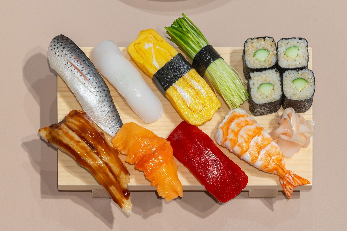 <i>Jeremie Souteyrat/Japan House London via CNN Newsource</i><br/>Nigiri sushi was chosen to represent the Tokyo prefecture. Developing during the Edo period (1603-1868) it consists of rice treated with vinegar and is topped with ingredients like tuna