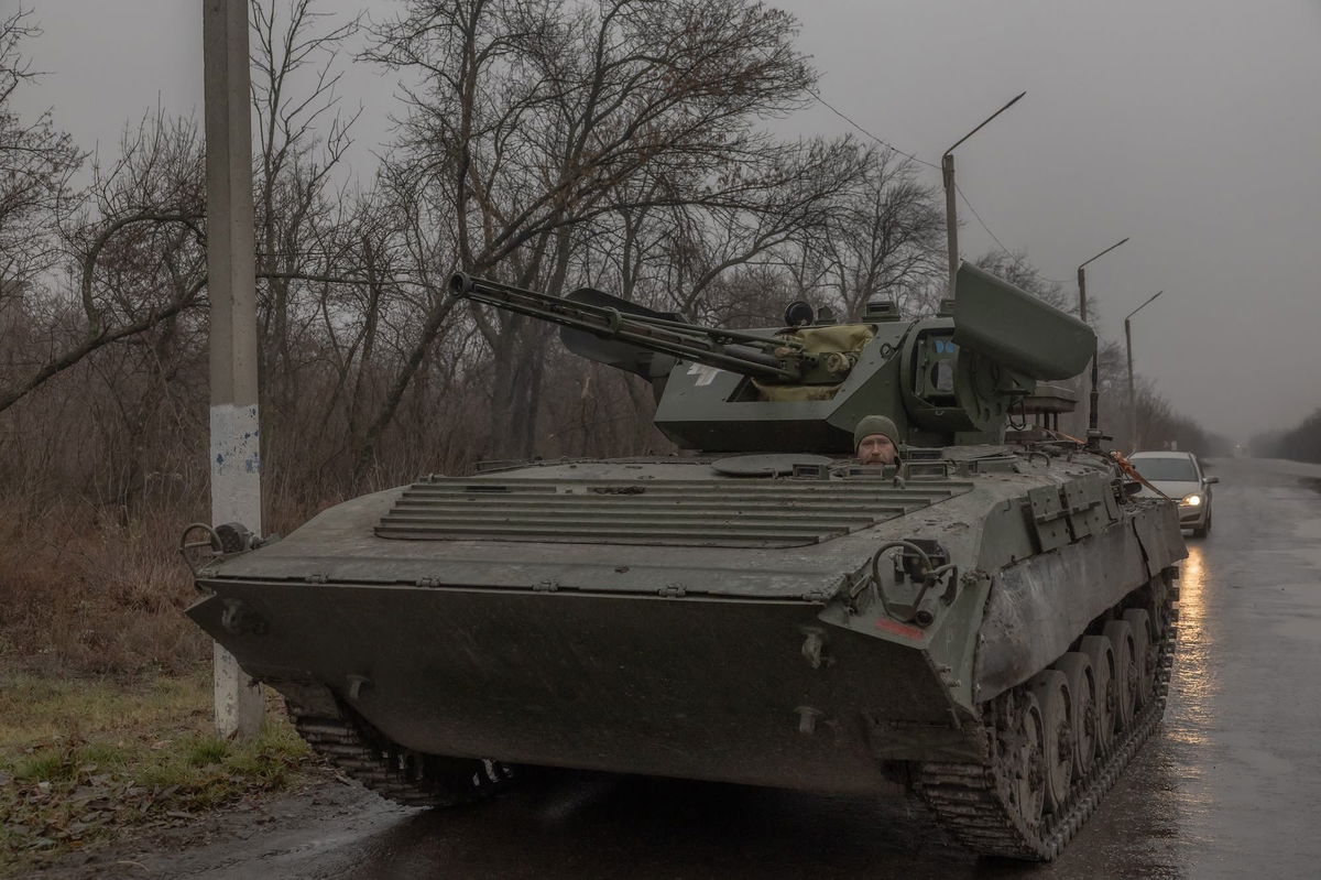 <i>Roman Pilipey/AFP/Getty Images via CNN Newsource</i><br/>A Ukrainian serviceman operates a BMP-1 infantry fighting vehicle on a road near Pokrovsk