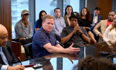 NFL Commissioner Roger Goodell and businessman and rapper Jay-Z in New York in 2019.