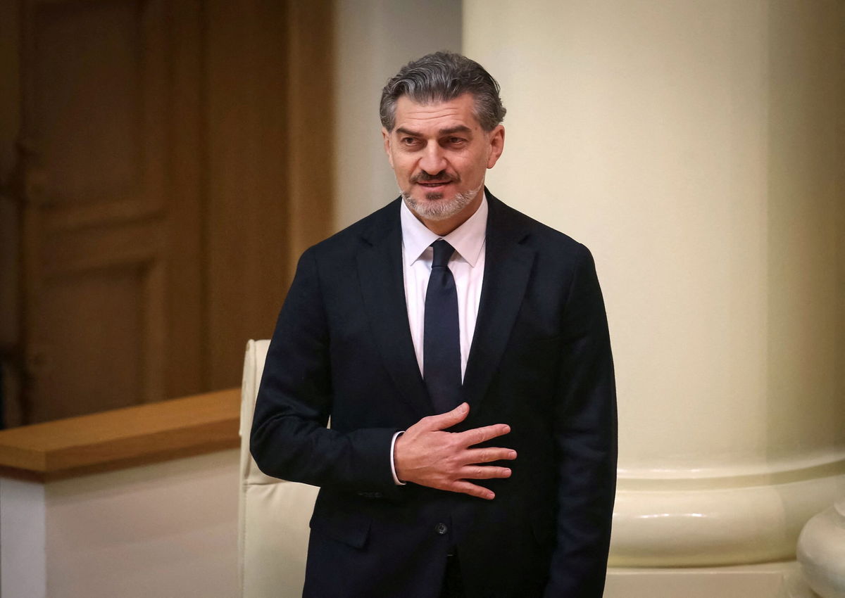 <i>Irakli Gedenidze/Reuters via CNN Newsource</i><br/>Mikheil Kavelashvili is pictured after he was elected as the country’s new president in parliament in Tbilisi