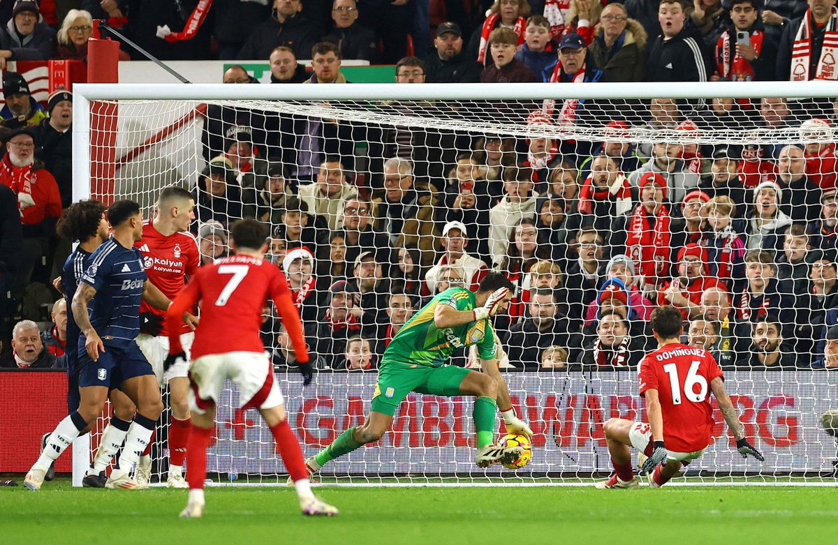 <i>Andrew Boyers/Action Images/Reuters via CNN Newsource</i><br/>Aston Villa's Emiliano Martinez made a brilliant save against Nottingham Forest.