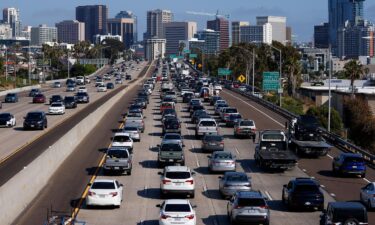 Drivers sit in traffic on southbound Interstate 5 during the afternoon commute heading into downtown San Diego on May 29.